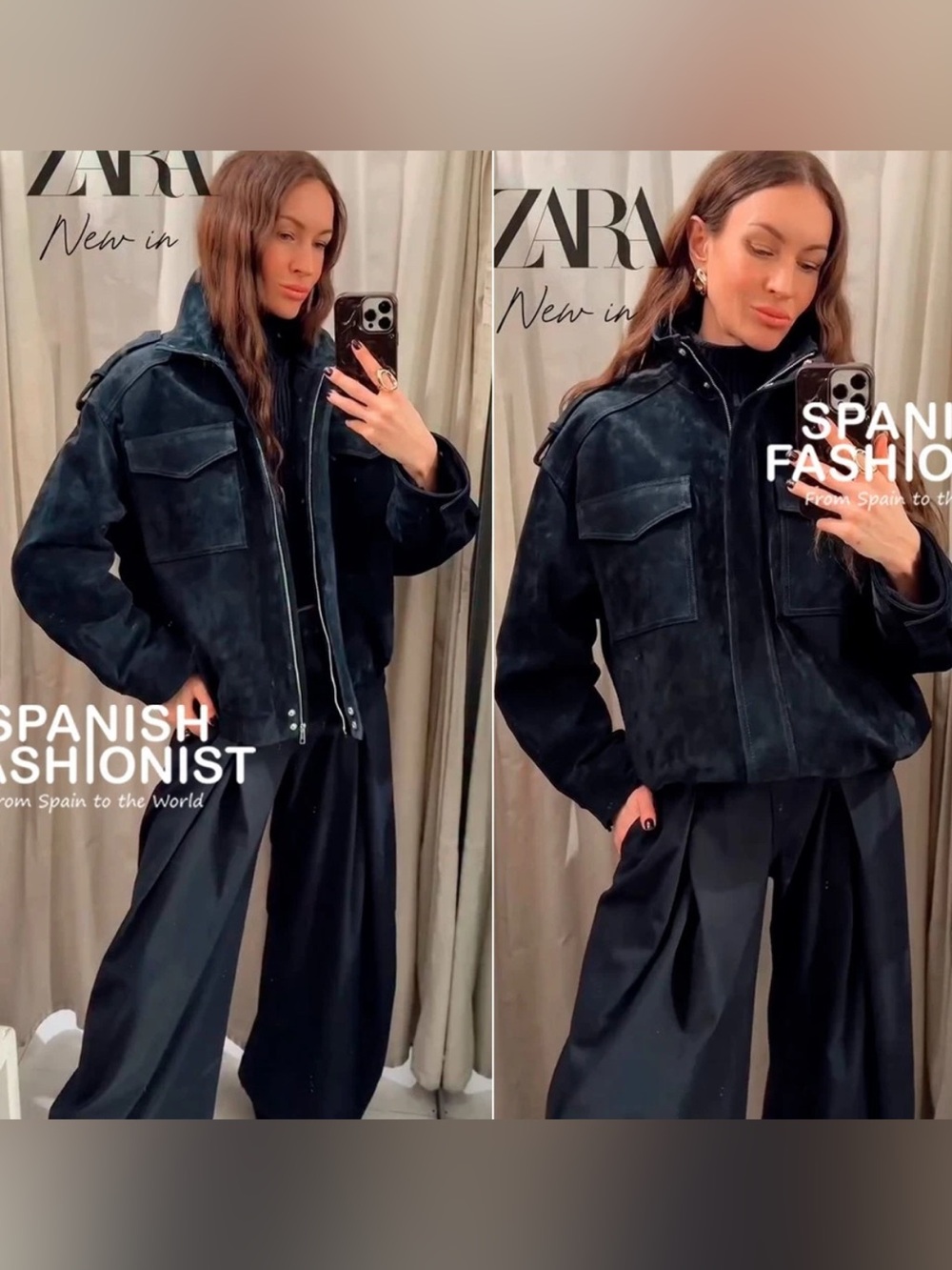 100% Suede oversized jacket in navy - Picture 5 of 6